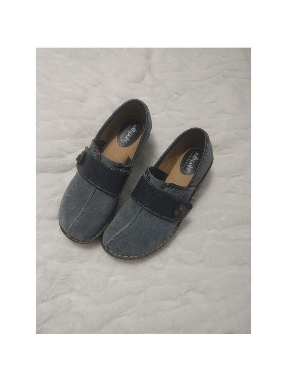 Softspots Womens Blue Suede Leather Slip On Shoes 8M Two Tone